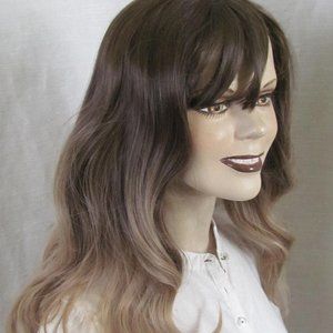 Ladies Synthetic Brown & Blonde Highlights Long Layered Wave Wig 21"